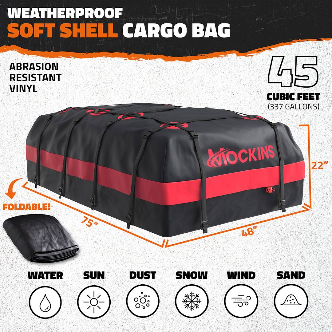 WEATHERPROOF SOFT SHELL CARGO BAG

ABRASION RESISTANT VINYL

45 CUBIC FEET (337 GALLONS)

FOLDABLE!

WATER SUN DUST SNOW WIND SAND

22" 75" 48"