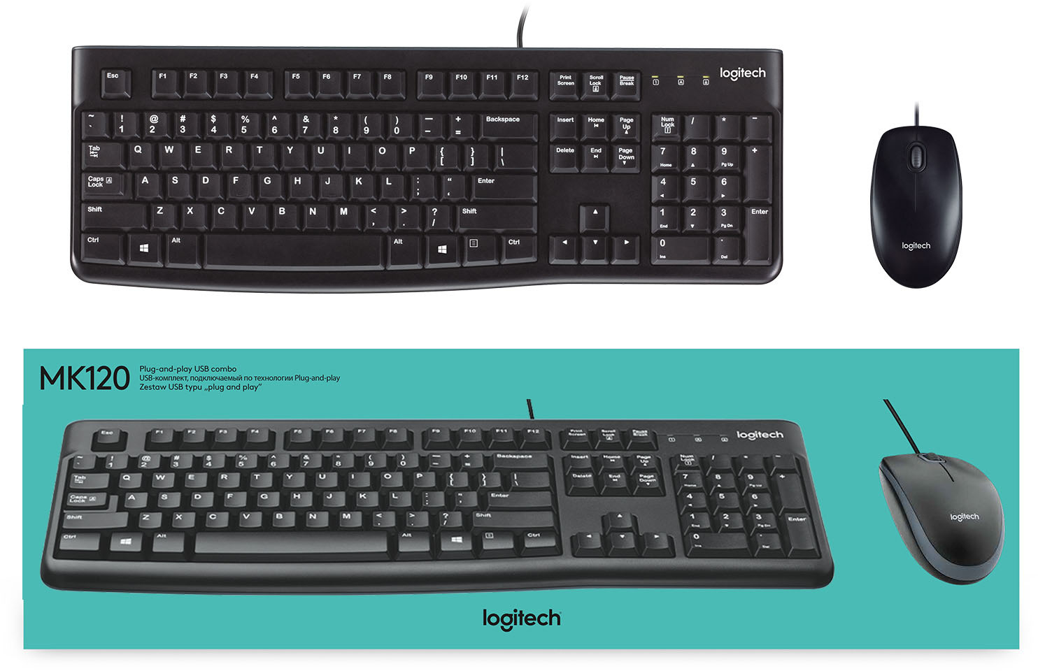 Logitech MK120 Desktop Ensemble clavier+souris. Wired Keyboard and Mouse  Combo. 999992765717