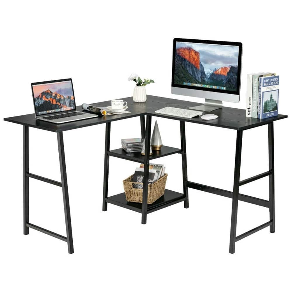 Kadyn - L Shaped Corner Computer Desk with Storage Shelves- Home Office Desks, Gaming Computer Desks for Study,Working - Black