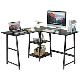 Kadyn - L Shaped Corner Computer Desk with Storage Shelves- Home Office Desks, Gaming Computer Desks for Study,Working - Black