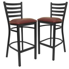 Emma + Oliver - 2 Pack Ladder Back Metal Restaurant Barstool - Burgundy Vinyl Seat/Black Metal Frame