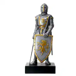 Pacific Trading - Colored French Knight Design Standing Statue in Full Armor 9 inch - Silver