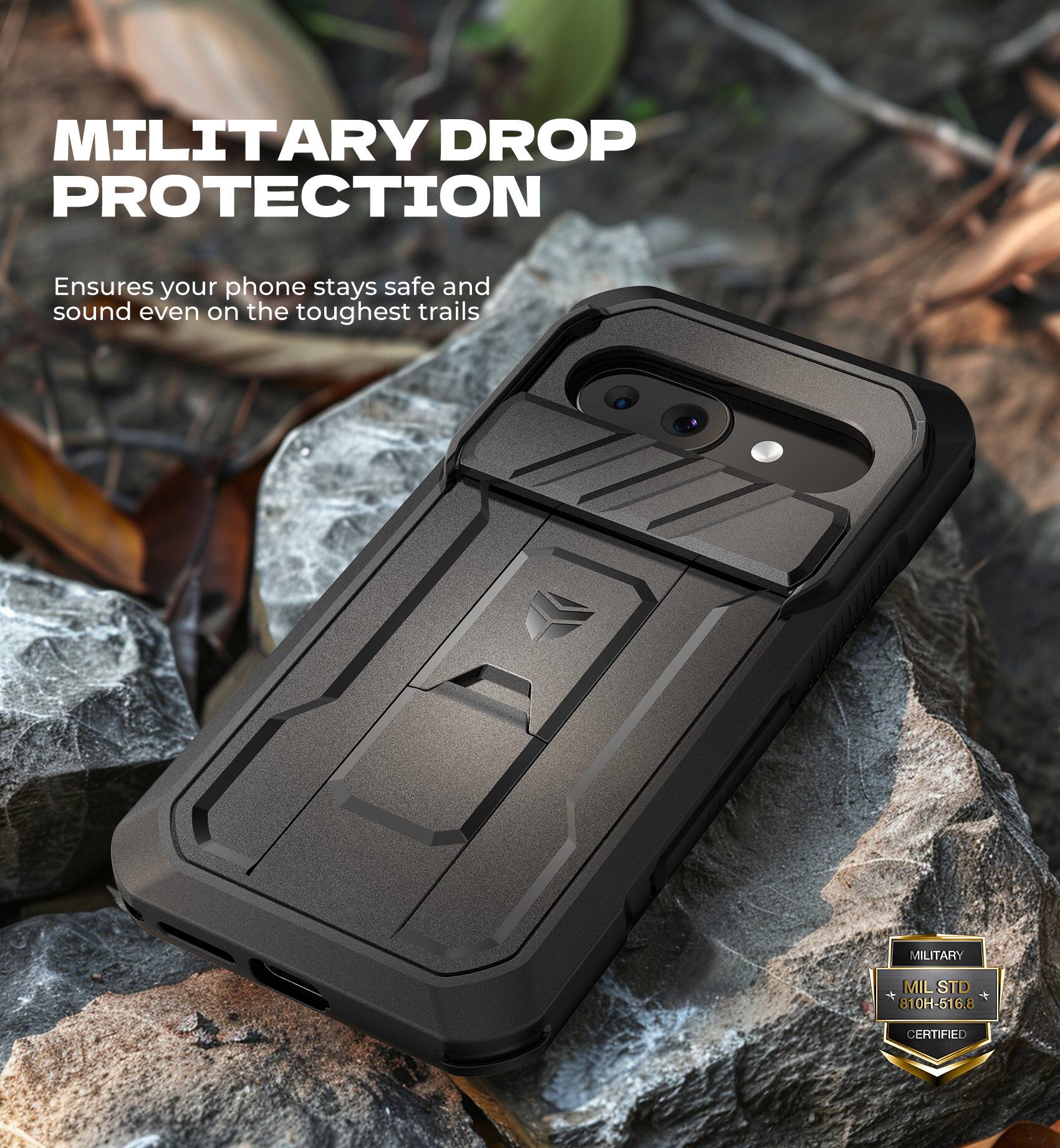 MILITARY DROP PROTECTION
Ensures your phone stays safe and sound even on the toughest trails
MILITARY MIL STD 810H-516.8 CERTIFIED