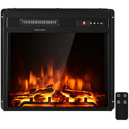 Costway - 18 inch Electric Fireplace Insert Freestanding & Recessed 1500W Stove Heater - Black