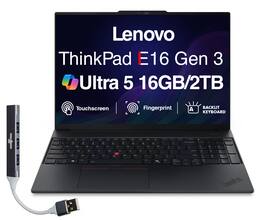 Lenovo - Upgraded - ThinkPad E16 Laptop 16'' Touchscreen (Intel Ultra 5-225U, 16GB DDR5, 2TB SSD, Win 11 Home) w/DKZ USB Hub - Black