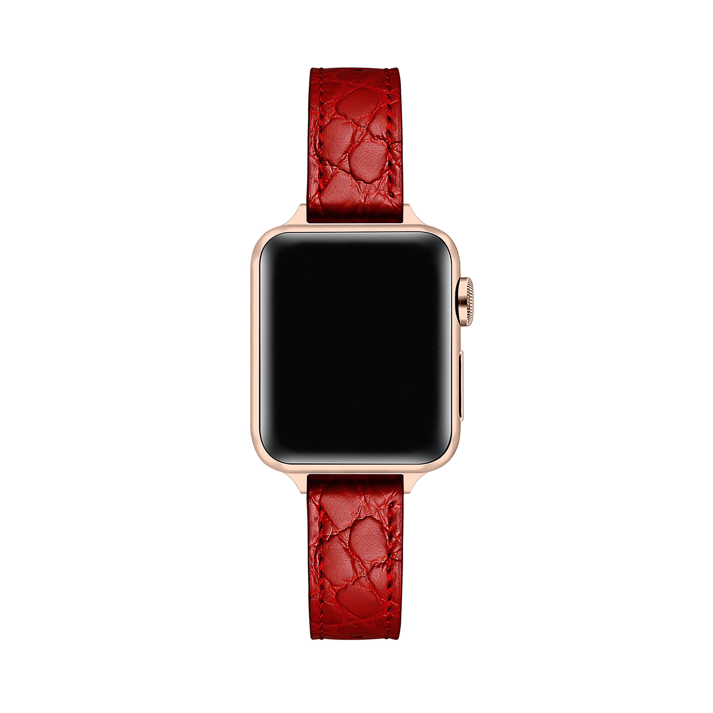 Back. Posh Tech - Cleo Skinny Croc Leather Band for Apple Watch - Red.