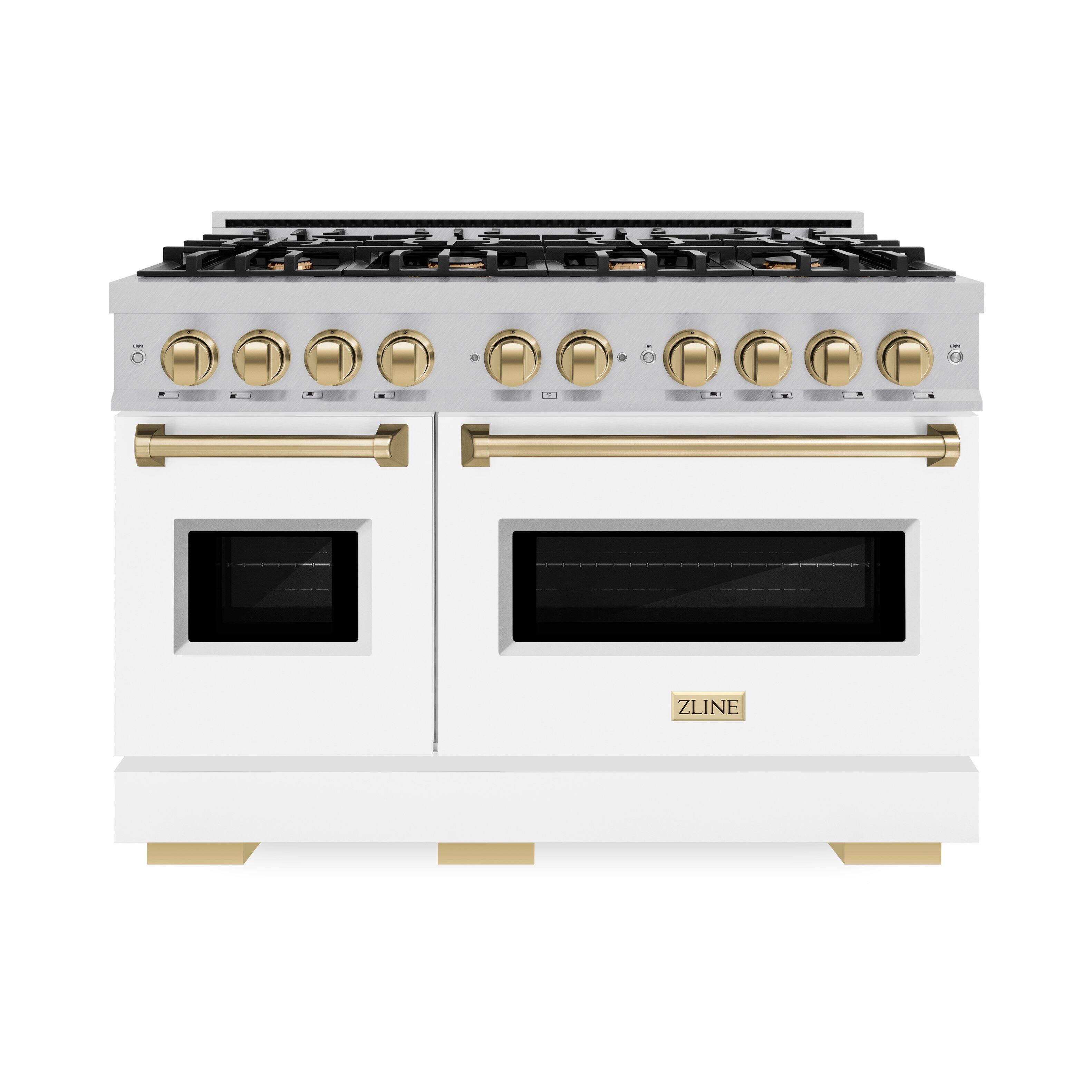 Front. ZLINE - ZLINE Autograph 48 in. Classic Gas Range with Bronze Accents (CGRSZ-WM-48-CB) - White.