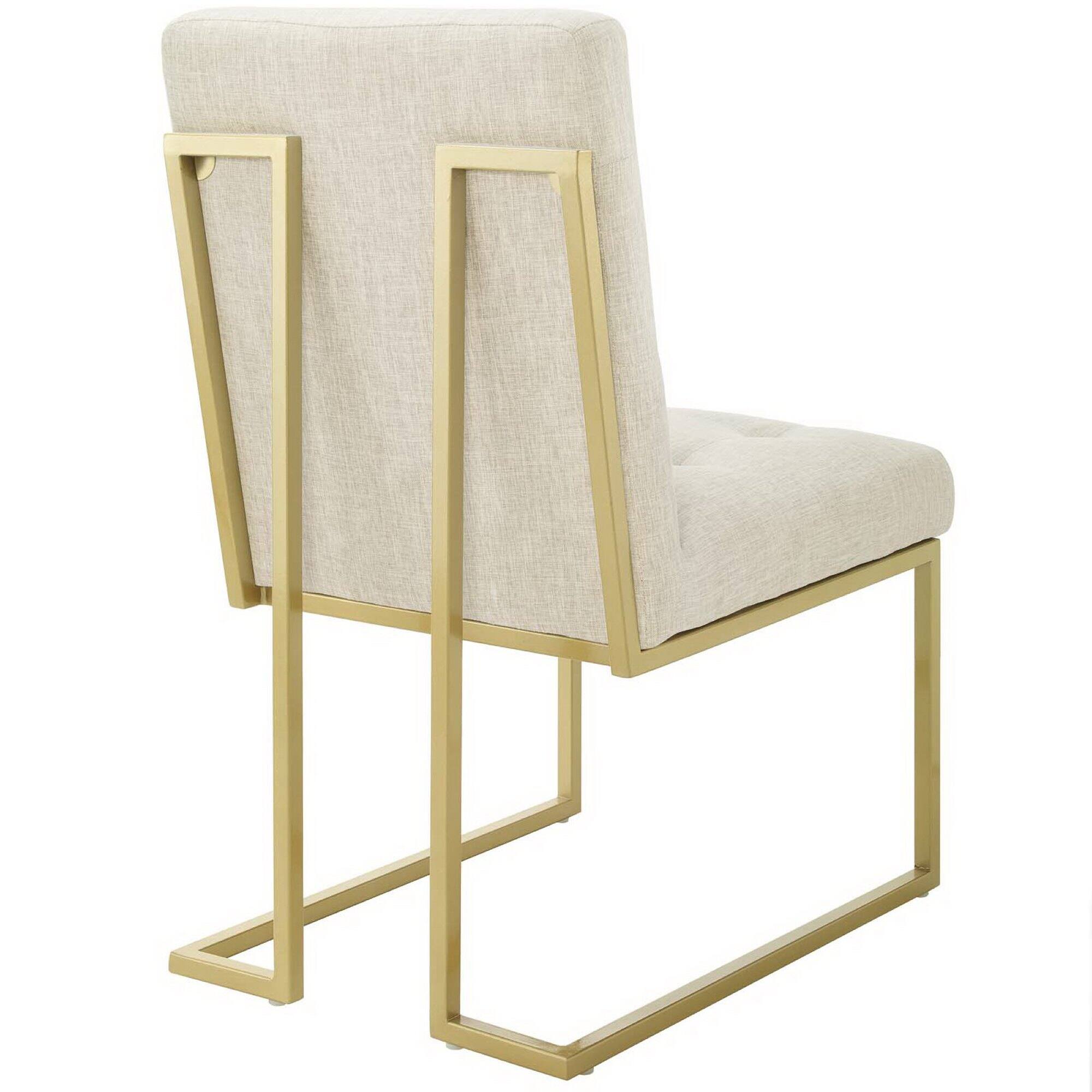 Left. Modway - Privy Gold Stainless Steel Upholstered Fabric Dining Accent Chair Set of 2 by Modway - Oatmeal.
