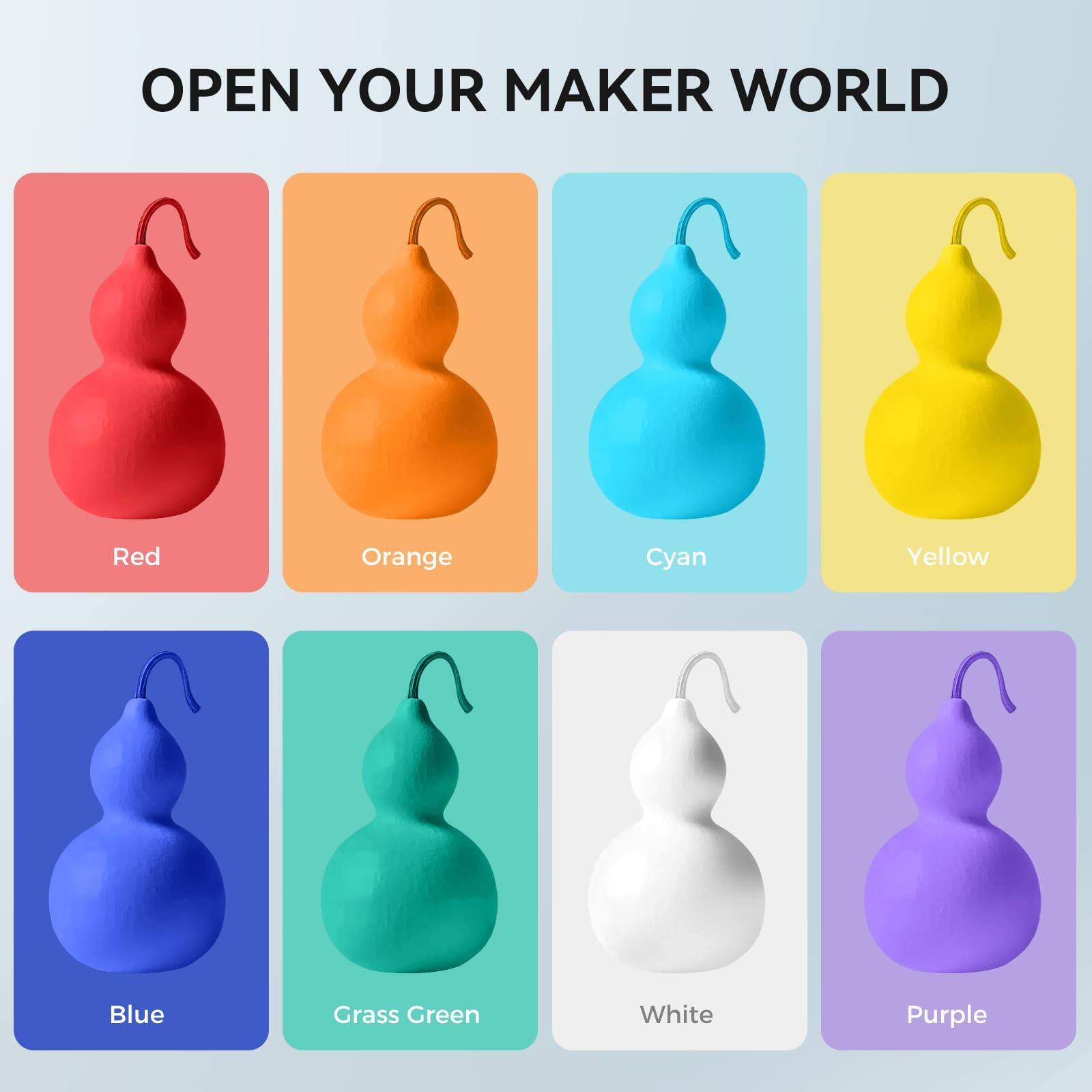 OPEN YOUR MAKER WORLD

Red  
Orange  
Cyan  
Yellow  
Blue  
Grass Green  
White  
Purple