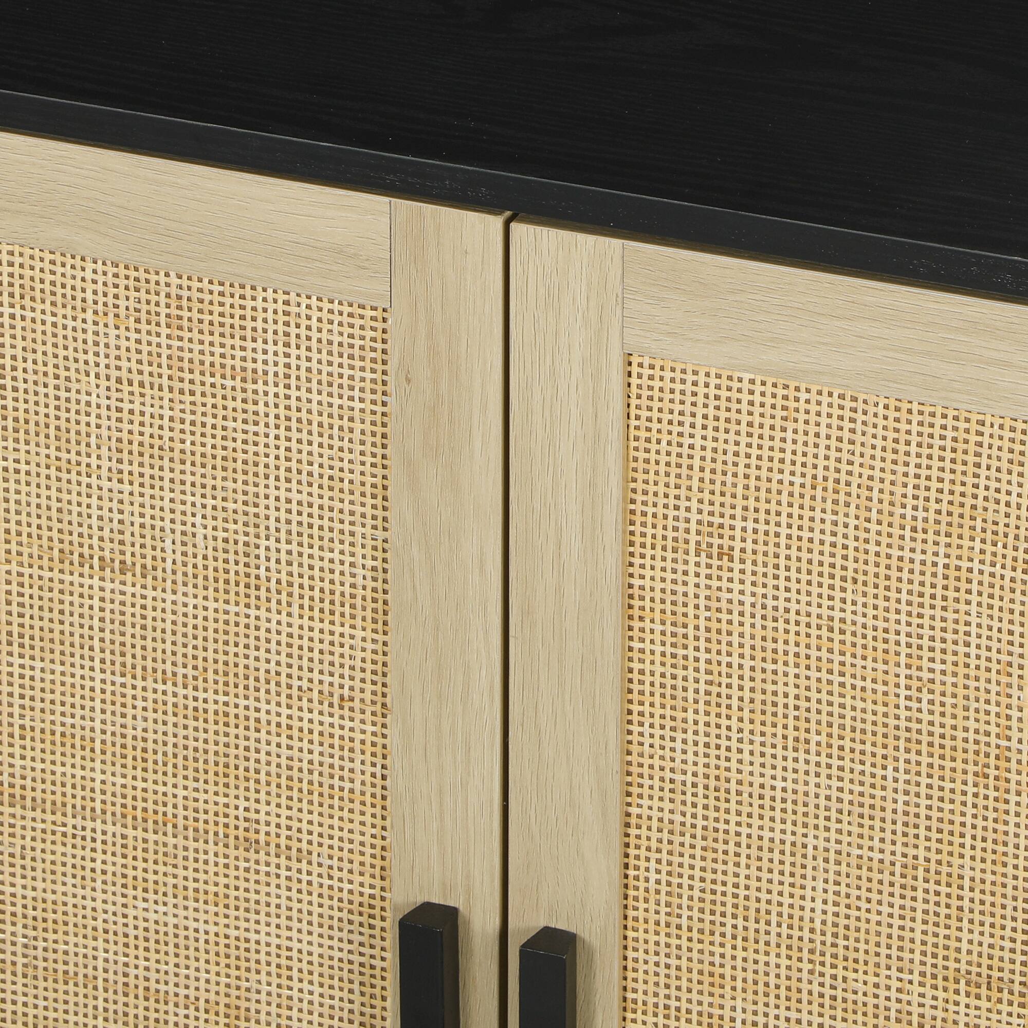 Alt View 8. Homcom - Sideboard Buffet Cabinet, 32" Boho Buffet Table, Rattan Coffee Bar Cabinet with 2 Doors and Shelves for Kitchen - Black.