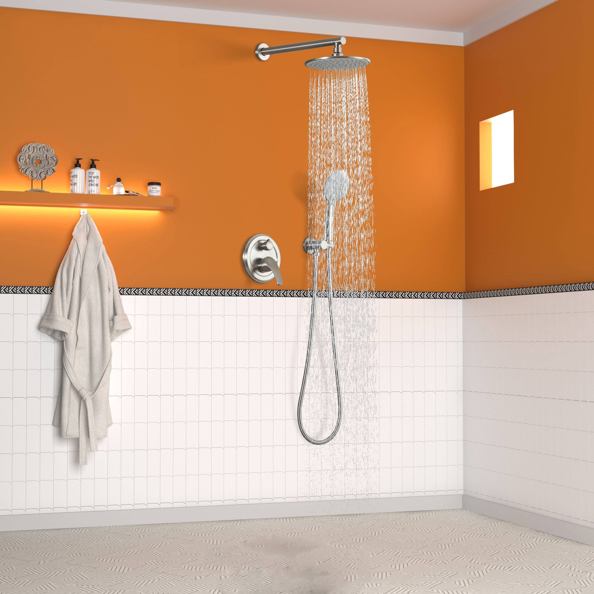 Alt View 3. Boyel Living - 5-Spray Patterns with 2.4 GPM 9 in. Wall Mount Dual Shower Heads with Valve Included in Brushed Nickel - Brushed Nickel.