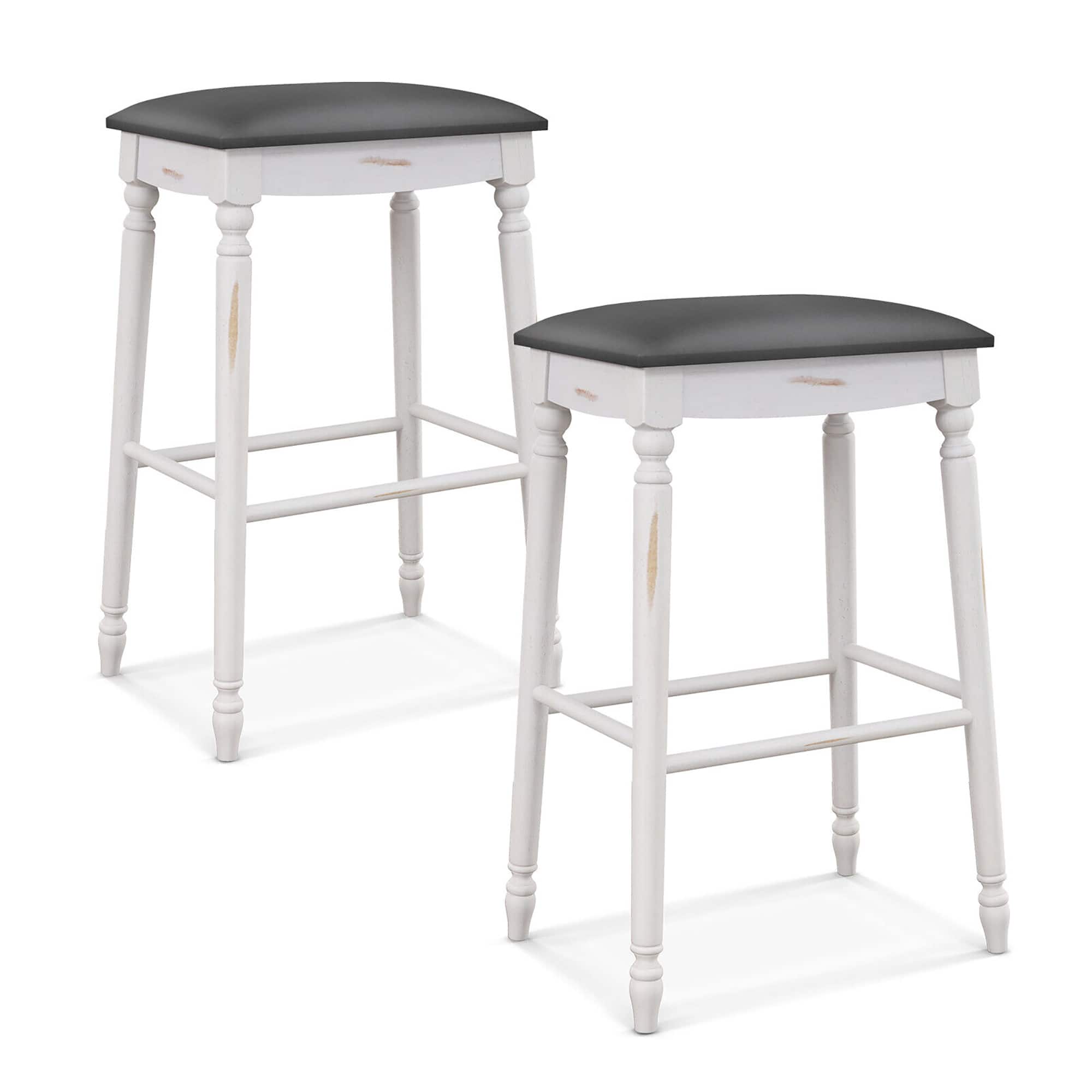 Gymax - 29'' Bar Stool Set of 2 w/ Padded Seat Cushions Rubber Wood Legs Upholstered - Gray, Antique White