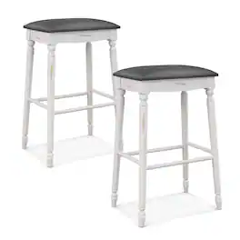 Gymax - 29'' Bar Stool Set of 2 w/ Padded Seat Cushions Rubber Wood Legs Upholstered - Gray, Antique White