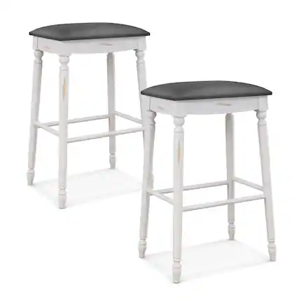 Front. Gymax - Gymax 29'' Bar Stool Set of 2 w/ Padded Seat Cushions Rubber Wood Legs Upholstered - Gray, Antique White.