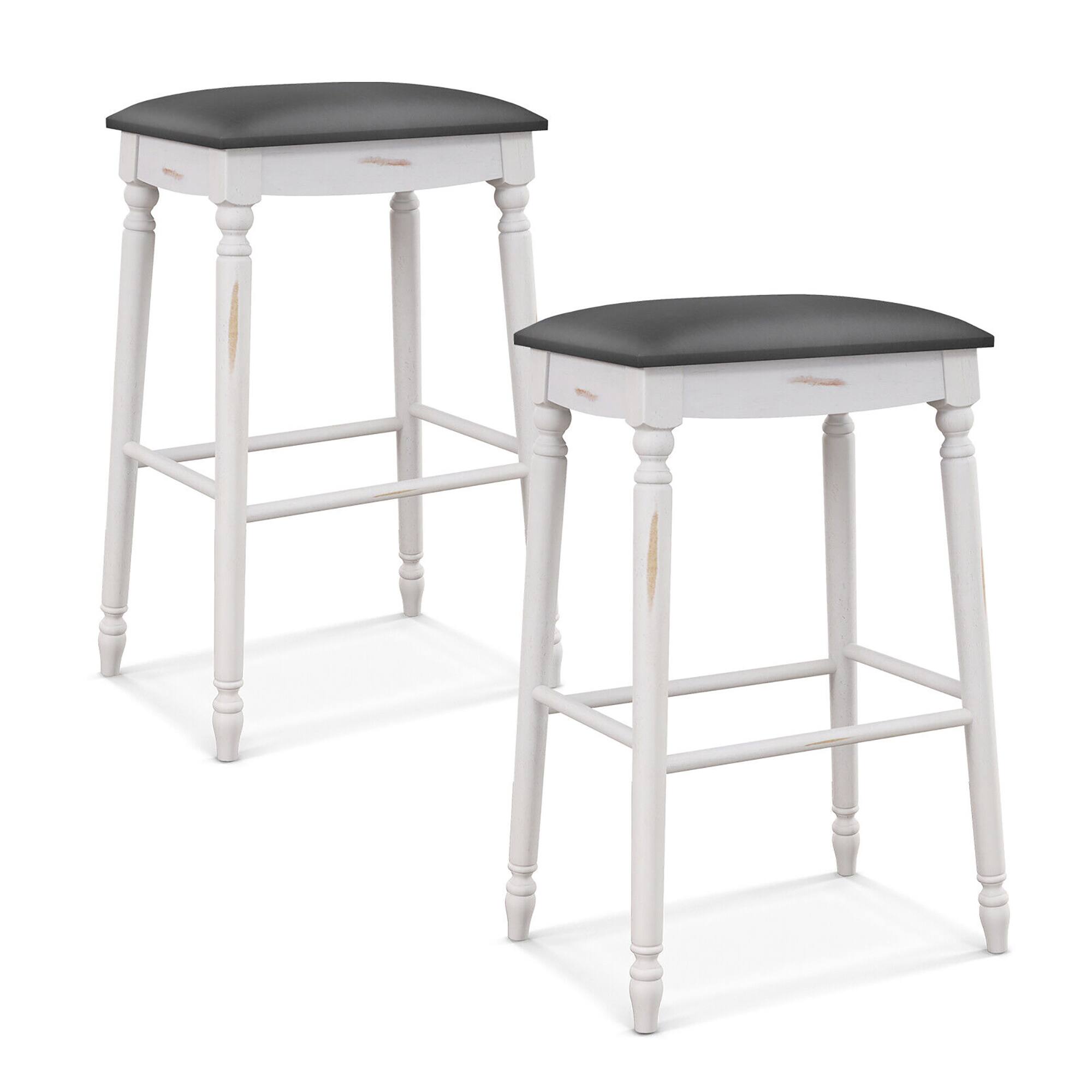 Front. Gymax - Gymax 29'' Bar Stool Set of 2 w/ Padded Seat Cushions Rubber Wood Legs Upholstered - Gray, Antique White.