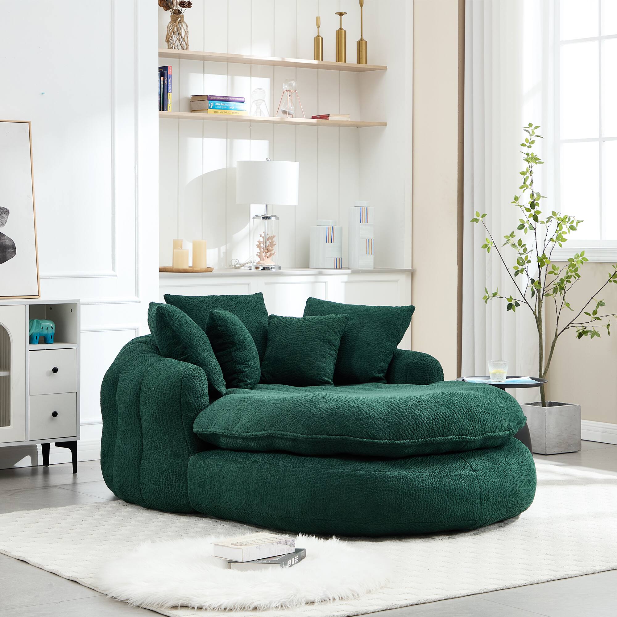 Alt View 6. GOODSILO - Oversized Oval Upholstered Bean Bag Sofa with Wrap-Around Backrest and Multiple Pillows for Ultimate Comfort - Emerald.