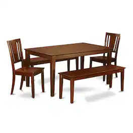 East West Furniture - 5 Pc Dining room set for 4-Dining Table and 2 Chairs and 2 Benches - Mahogany