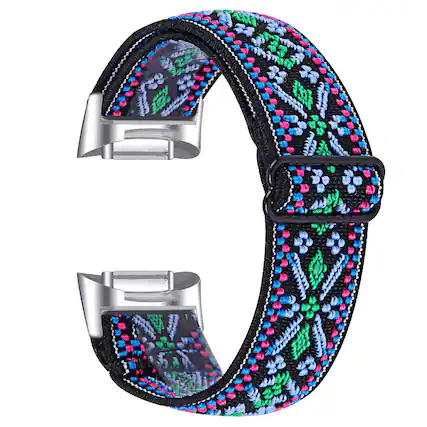 Front. StrapsCo - Pattern Comfort Stretch Band Nylon Watch Strap For Fitbit Charge 6 - Woven Pattern 7.