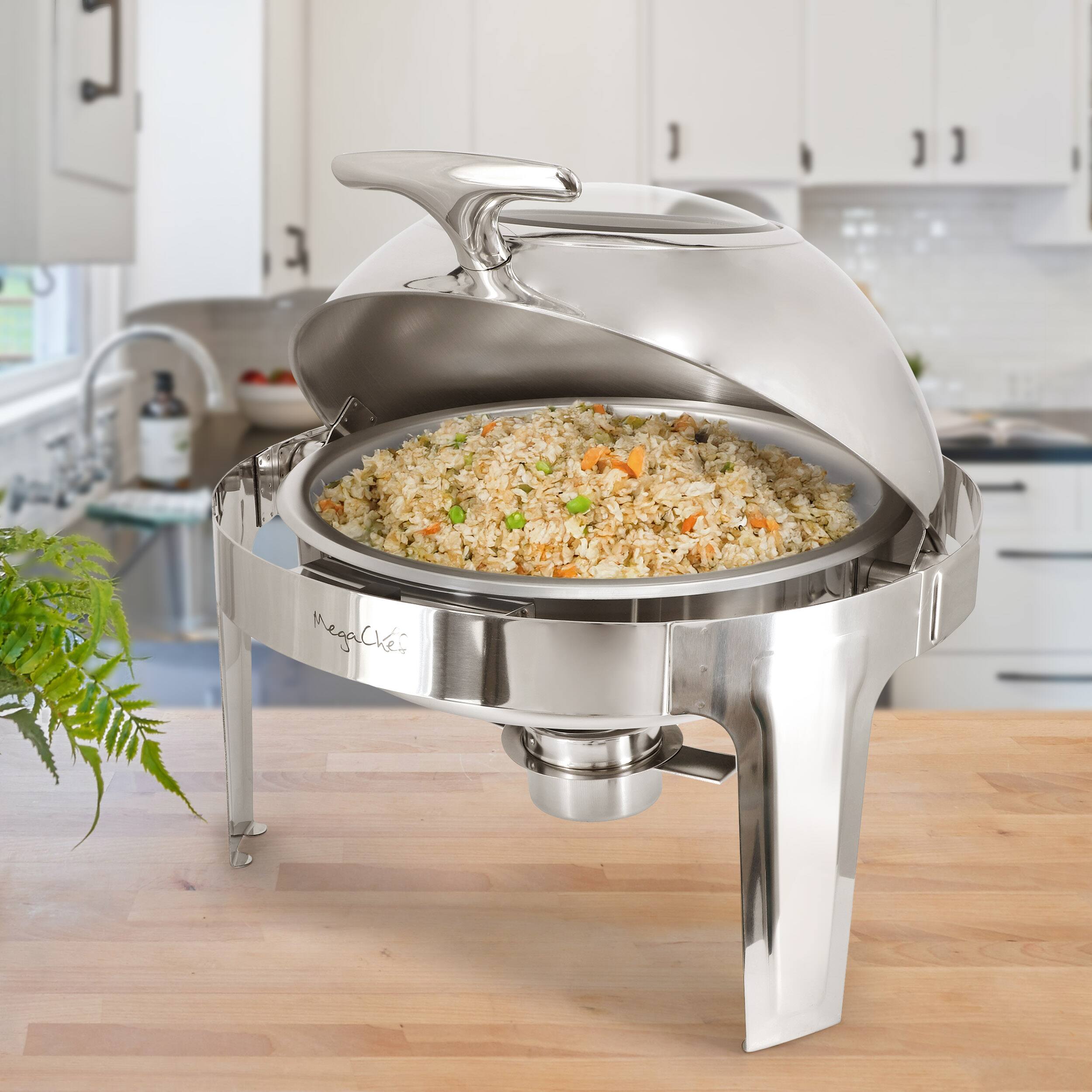 Alt View 5. MegaChef - MegaChef 6.3 Quart Round Stainless Steel Dome Roll Top Professional Chafing Dish/Food Warmer/Buffet Server Serving Dish - Silver.