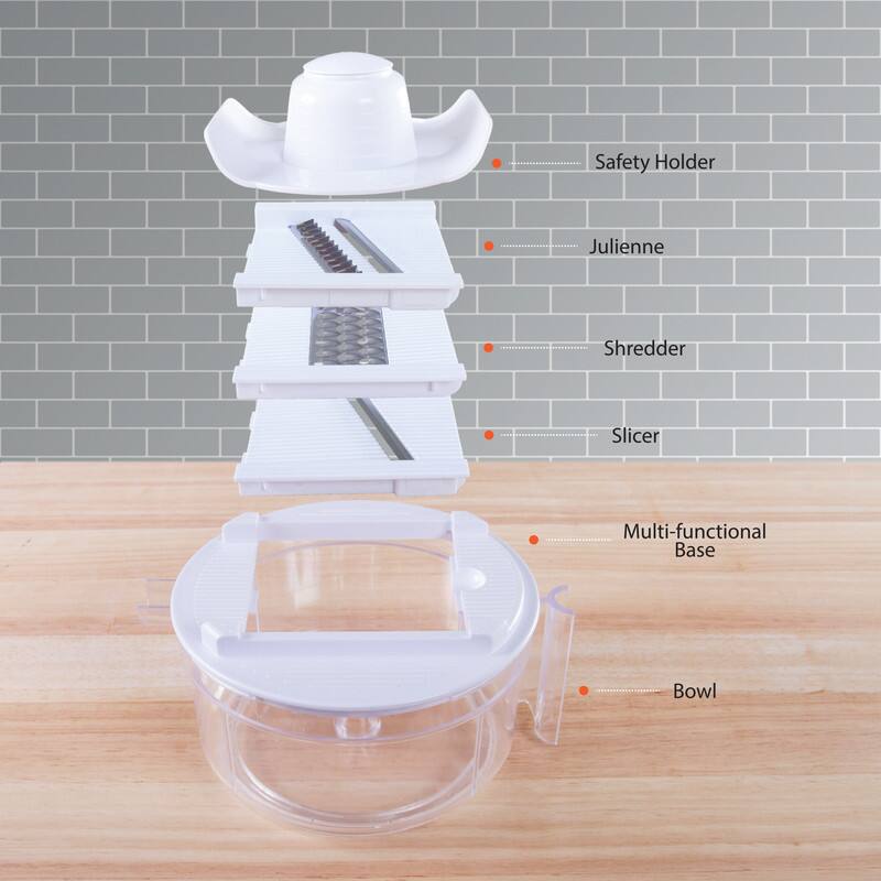 Safety Holder  
Julienne  
Shredder  
Slicer  
Multi-functional Base  
Bowl