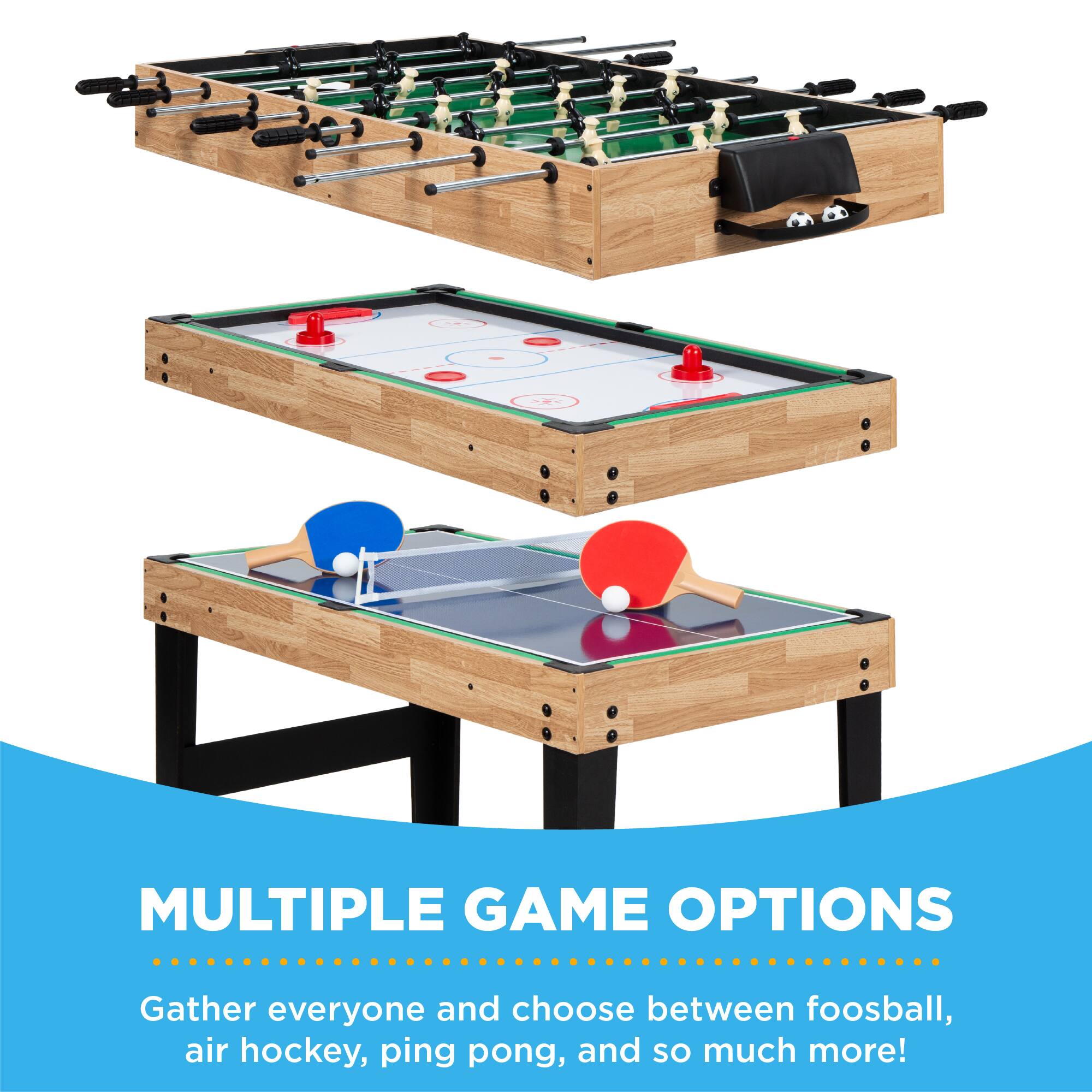 Multiple game options: Gather everyone and choose between foosball, air hockey, ping pong, and so much more!