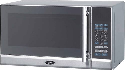 Angle. Oster - 0.7 Cu. Ft. Compact Microwave - Silver.