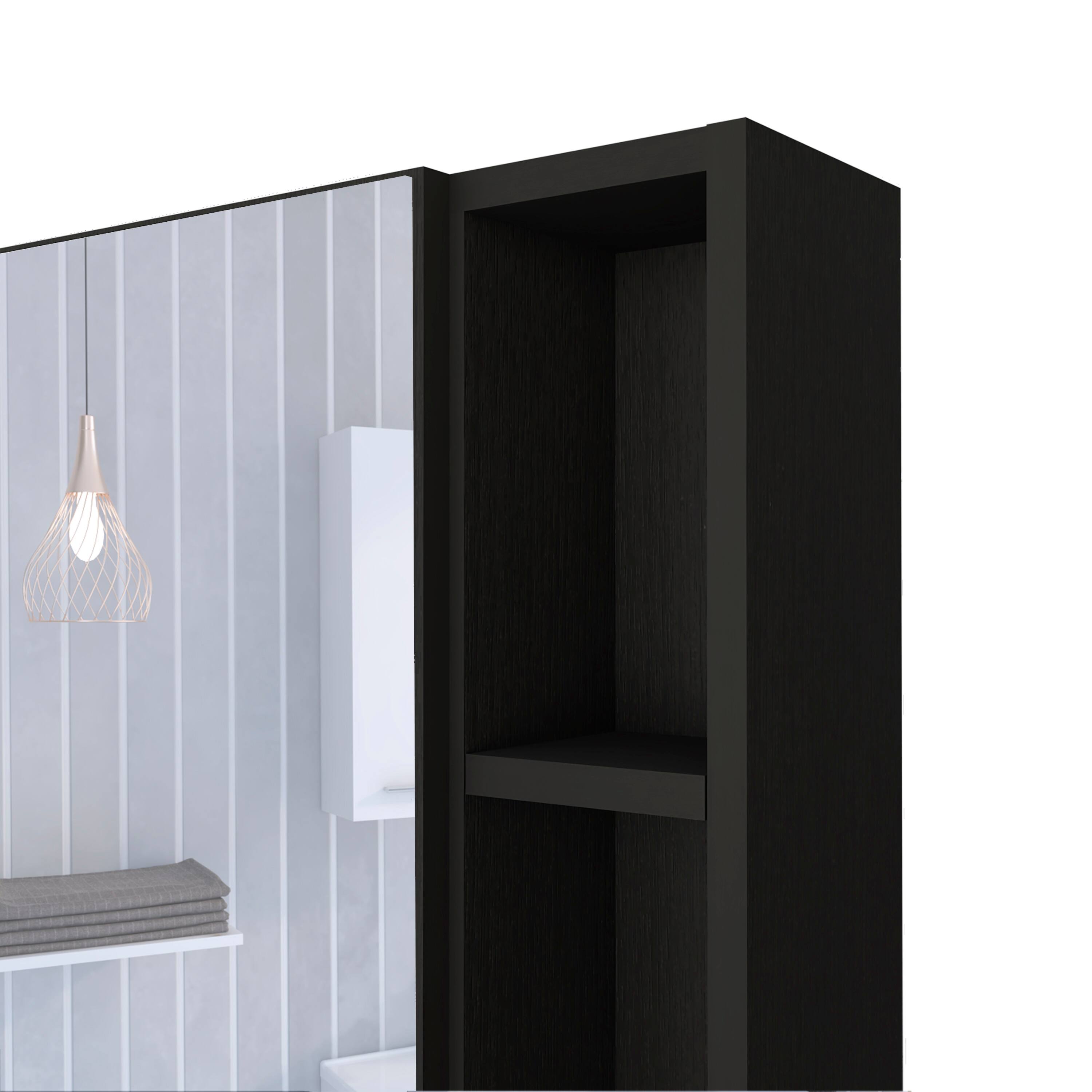 Alt View 1. TuHome - Oman Medicine Cabinet, Three Internal Shelves, Single Door, Two External Shelves - Black.