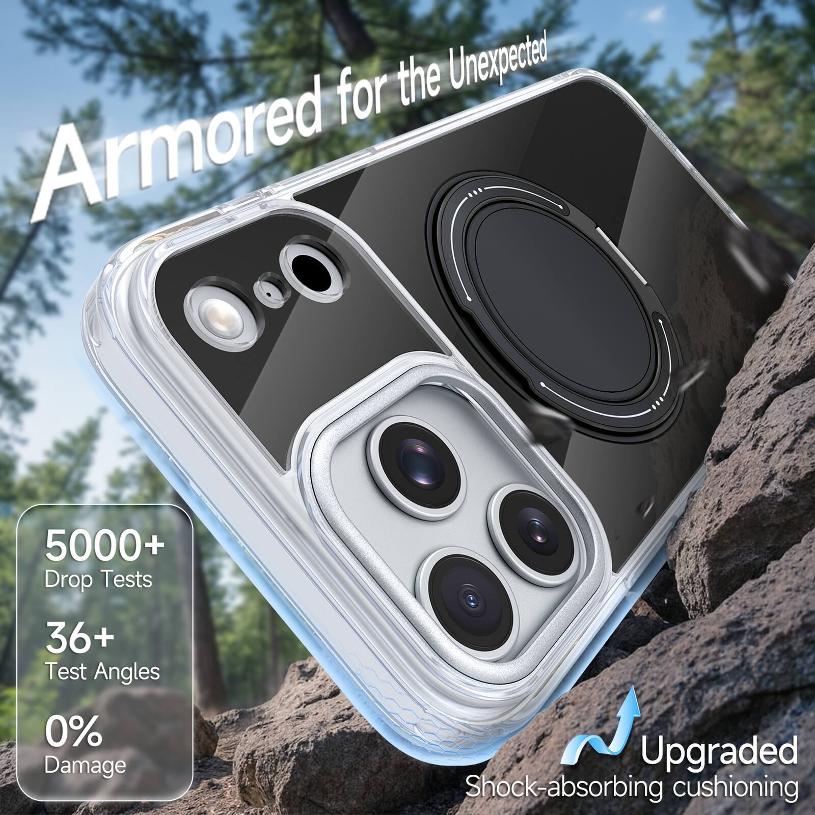 Armored for the Unexpected

5000+ Drop Tests  
36+ Test Angles  
0% Damage  
Upgraded Shock-absorbing cushioning