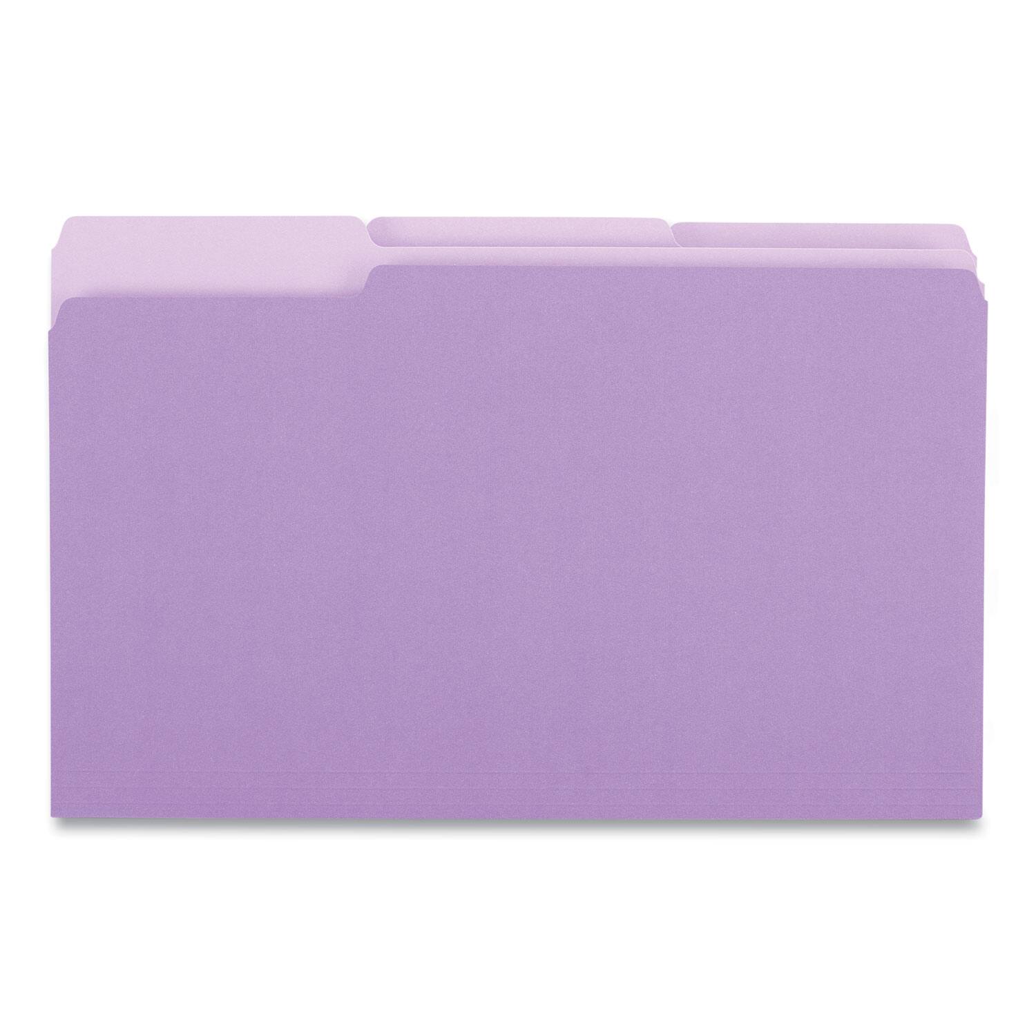 Left. Universal - Interior File Folders, 1/3-Cut Tabs: Assorted, Legal Size, 11-pt Stock, Violet, 100/Box.
