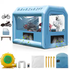 VEVOR - Portable Inflatable Painting Enclosure, Dimensions 9.8 x 8.2 x 8.2 ft, Equipped with 550W Air Blower and Air Filtration - Blue