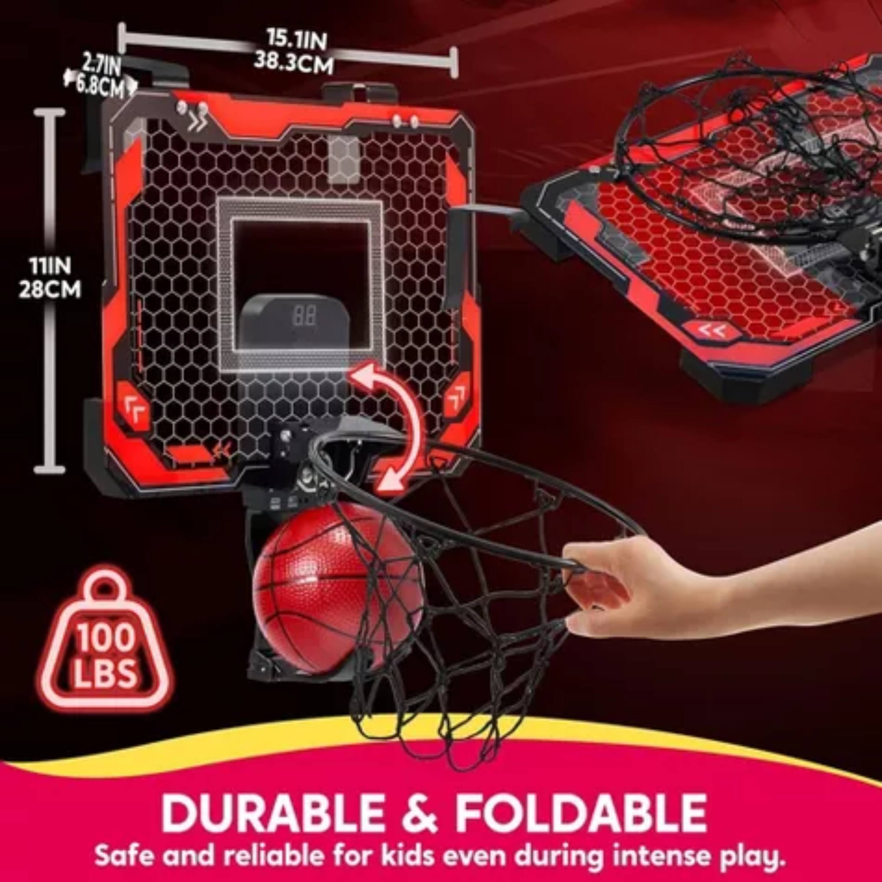 Joyfy Kid Basketball Hoop Light Up Over The Door With Scoreboard & 4 ...