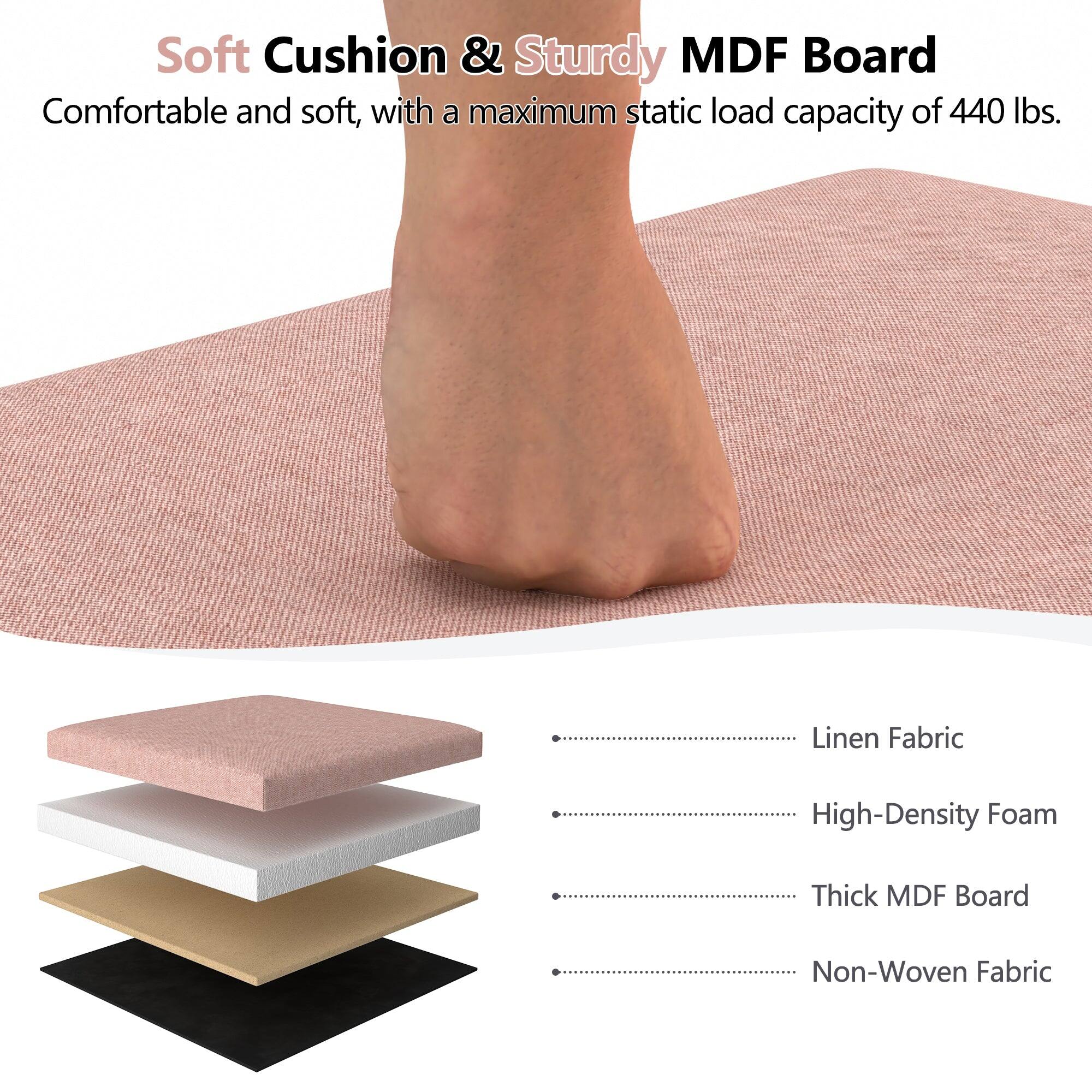 Soft Cushion & Sturdy MDF Board  
Comfortable and soft, with a maximum static load capacity of 440 lbs.  

- Linen Fabric  
- High-Density Foam  
- Thick MDF Board  
- Non-Woven Fabric