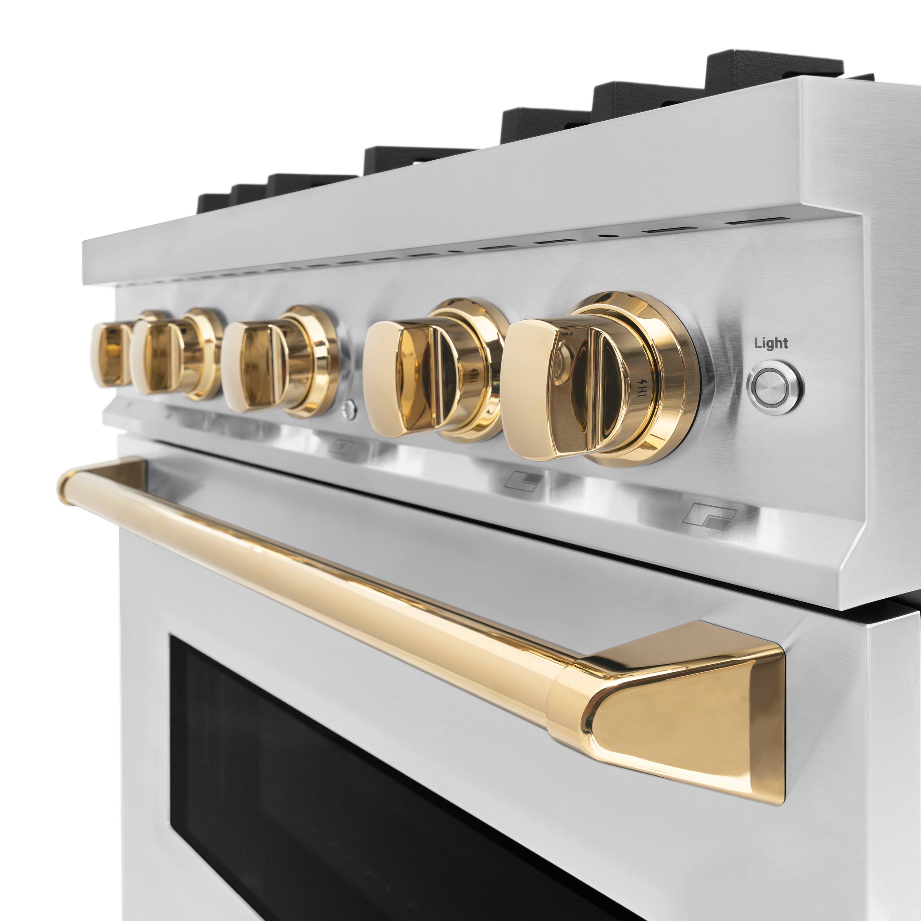 Alt View 11. ZLINE - Autograph 30" Classic Dual Fuel Range w/ 4 Burners & Polished Gold Accents (CDRZ-30-G) - Stainless Steel.