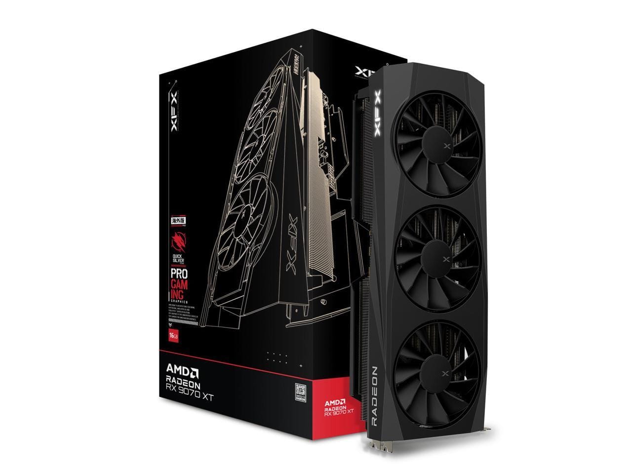 XFX - Quicksilver AMD Radeon RX 9070 XT Gaming Edition with 16GB GDDR6 HDMI 3xDP, AMD RDNA 4 RX-97TQICKBA