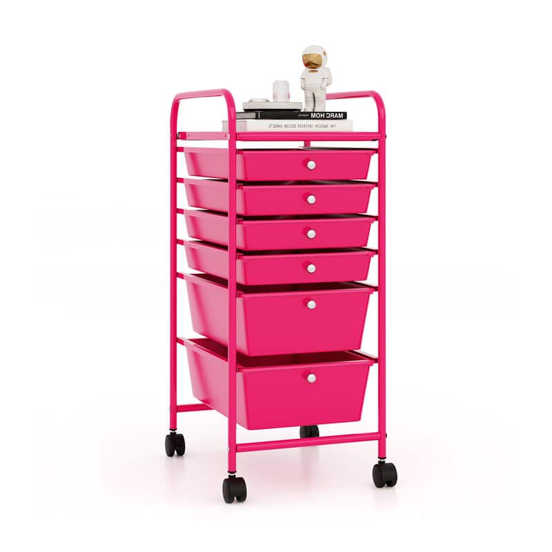 WELLFOR - 6 Drawer Rolling Storage Cart Organizer,Art & Craft Storage Cart Tools Scrapbook Paper Office School Organizer - Rose Red price history on PriceWatchPro