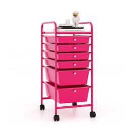 WELLFOR - 6 Drawer Rolling Storage Cart Organizer,Art & Craft Storage Cart Tools Scrapbook Paper Office School Organizer - Rose Red