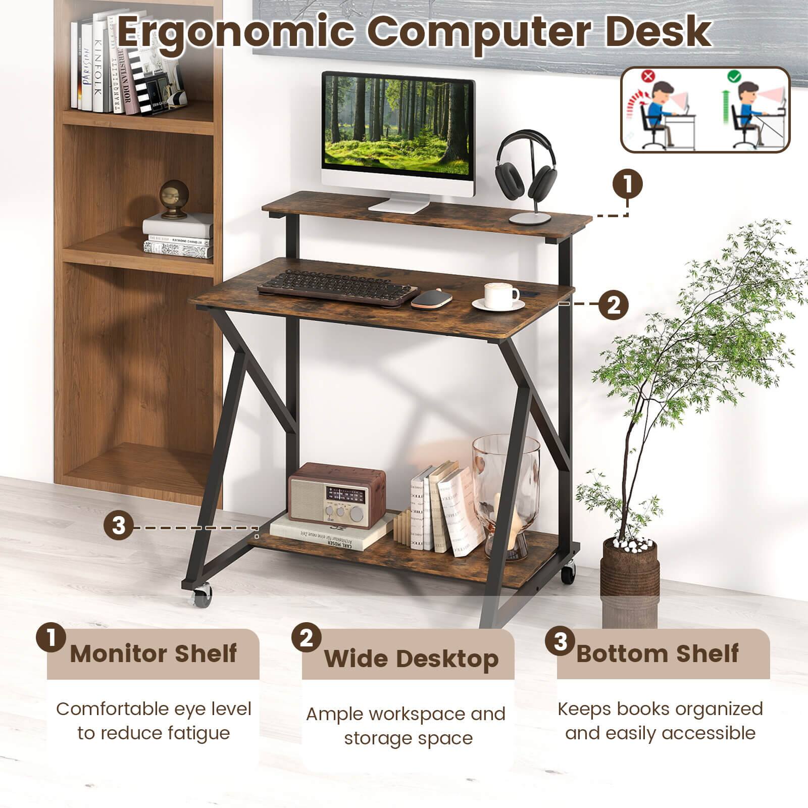 Ergonomic Computer Desk PARTOR CINFOLK V R001AT-2

1. Monitor Shelf
   - Comfortable eye level to reduce fatigue

2. Wide Desktop
   - Ample workspace and storage space

3. Bottom Shelf
   - Keeps books organized and easily accessible