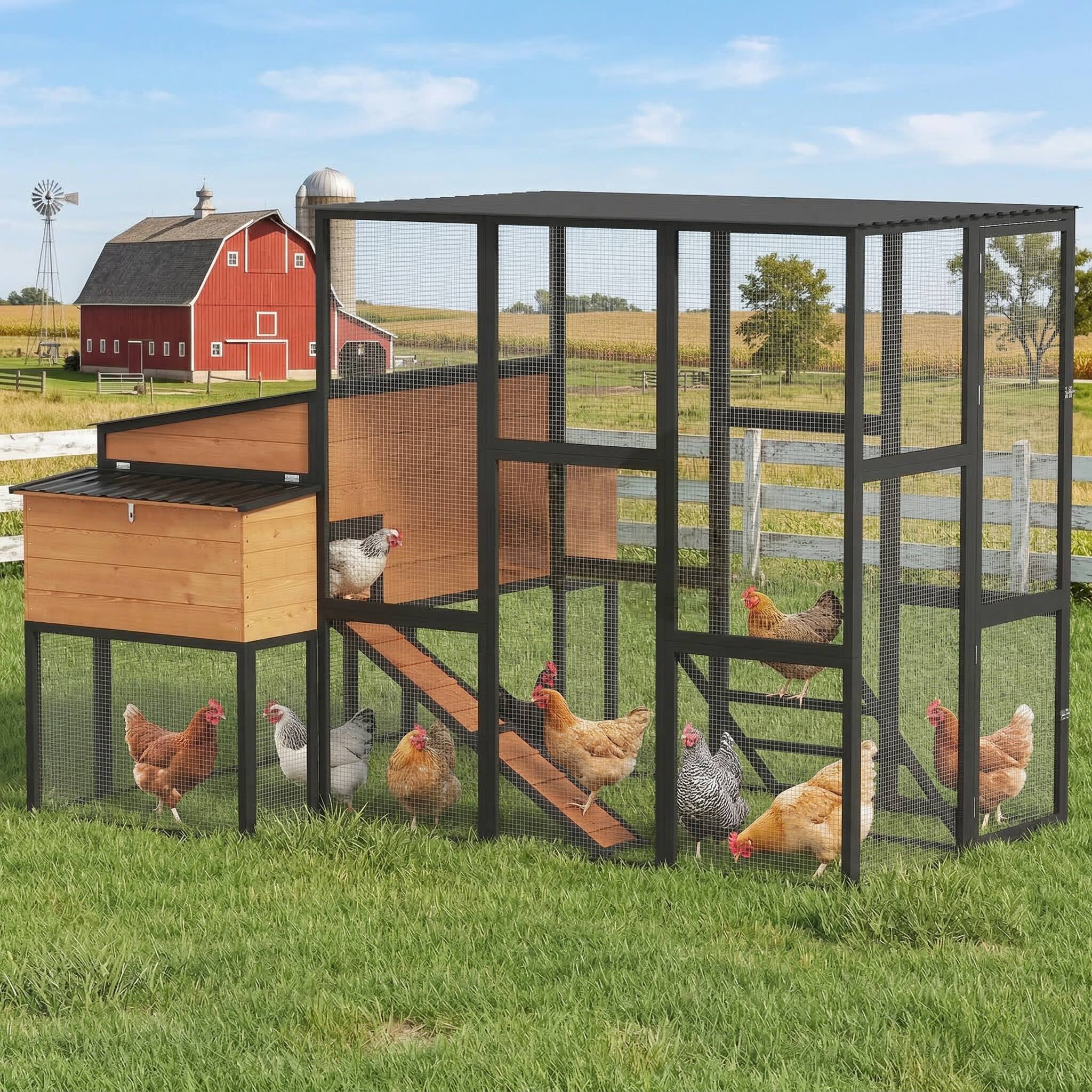 Alt View 1. Pawhut - Large Chicken Coop, Walk-in Wooden Hen House for 7-12 Hens, Poultry Cage Chicken House with Run - Yellow.