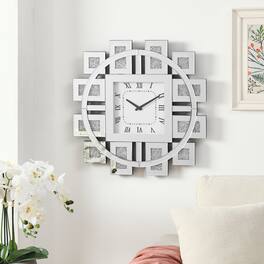 BreeBe - Wall Clock in Mirrored & Faux GemStones - Silver