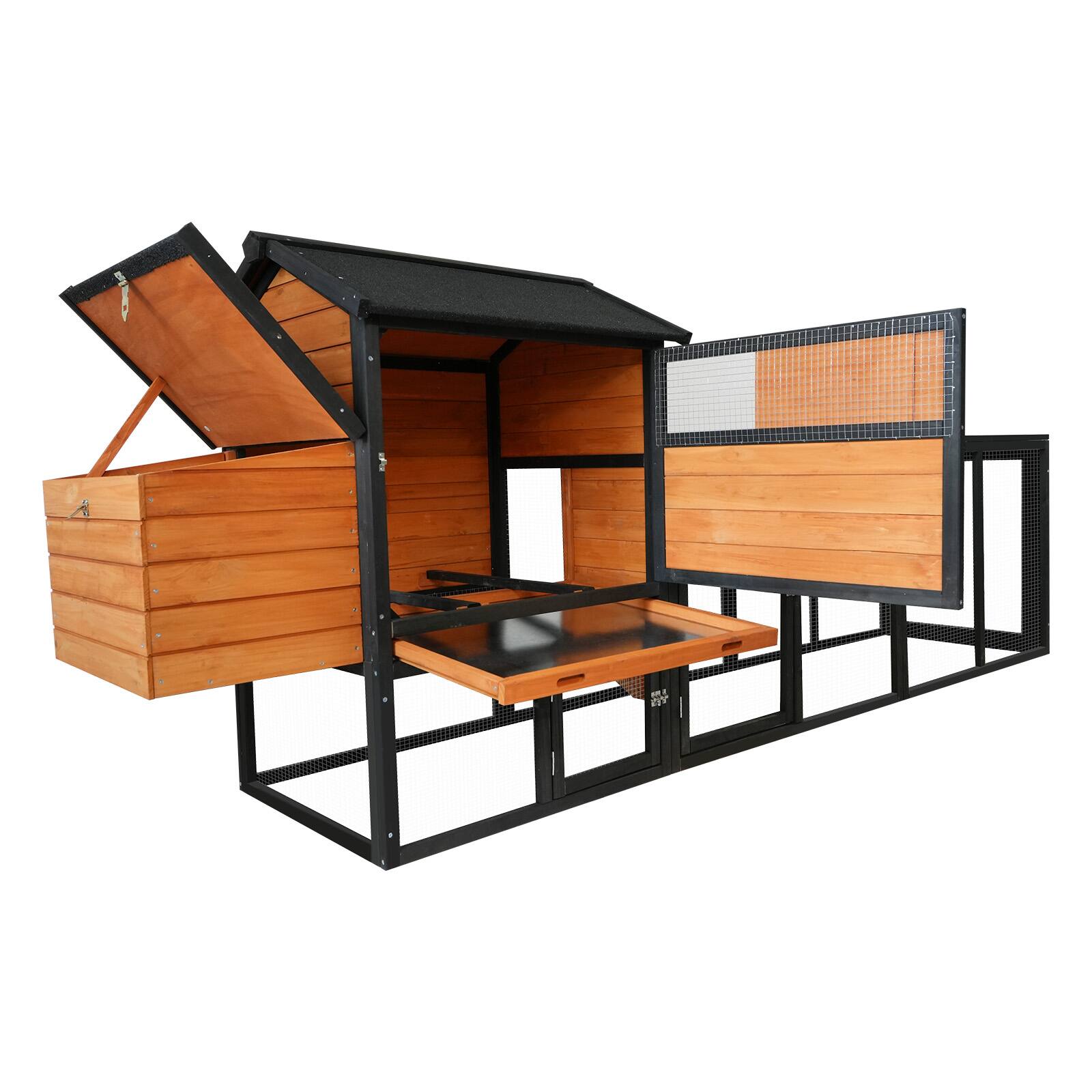 Alt View 4. Mondawe - 115" Fir Wood Chicken Coop Outdoor Hen House Poultry Cage w/ Run & Nesting Box, Sliding Door & Lock - Brown.