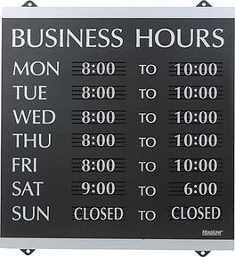 Headline - Business Hours Sign, 14x13", Caution Sign - Black/Silver