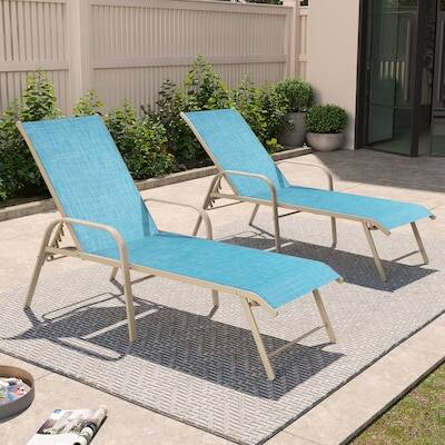 Angle. Crestlive Products - Crestlive Products Set of 2 Stackable Aluminum Frame Adjustbale Chaise Lounge Chair - Blue.