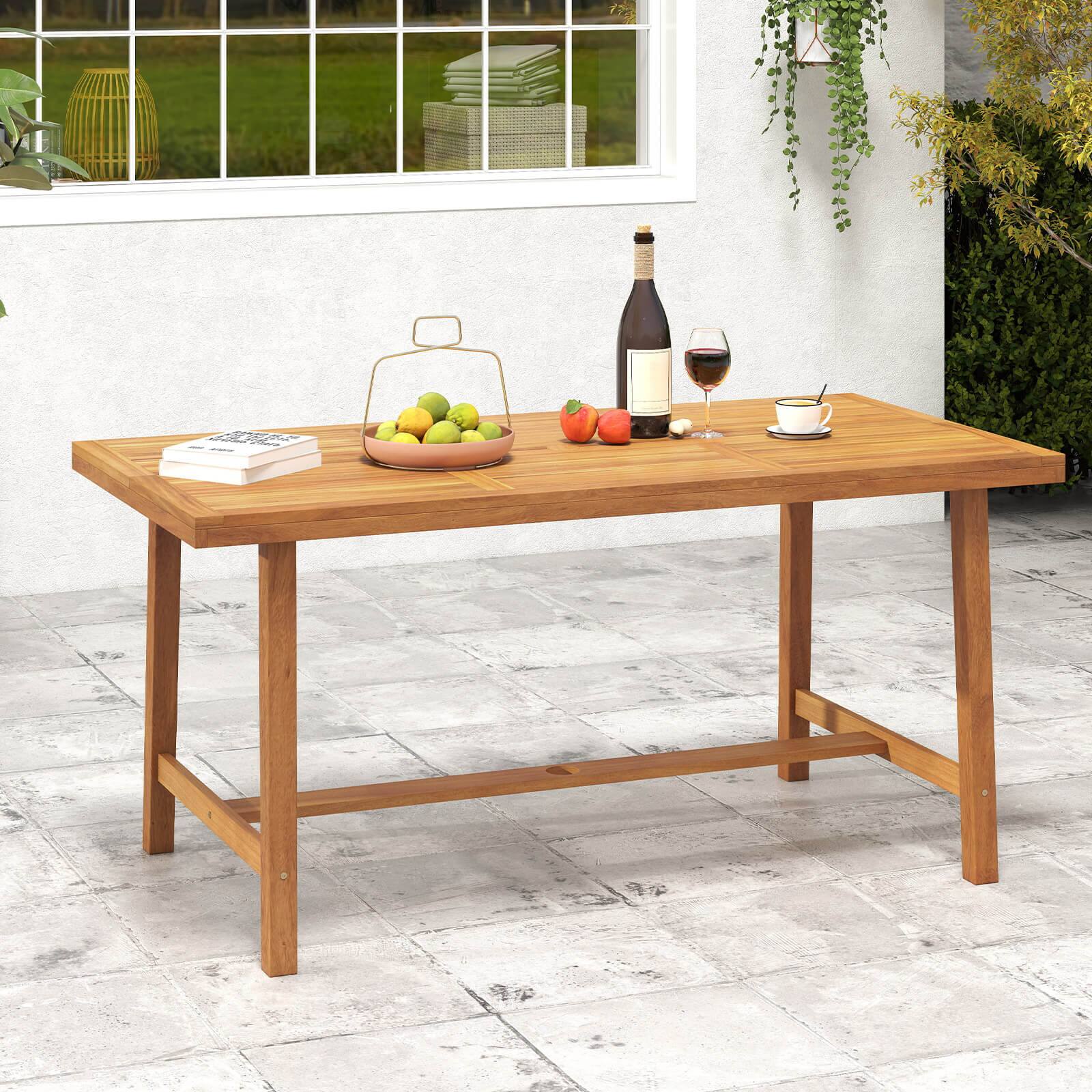 Alt View 1. Costway - Costway 63" Acacia Wood Dining Table for 6 People with 1.97" Umbrella Hole for Kitchen - Natural.