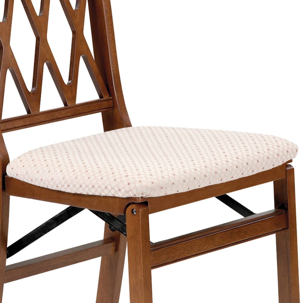 Alt View 2. Stakmore - Stakmore Classic Lattice Back Folding Chair, Fruitwood Frame with Blush Fabric (Set of 2) - Fruitwood Finish.