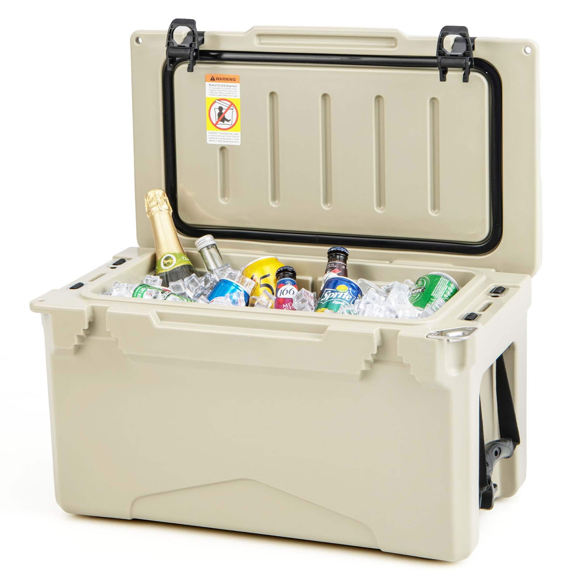 Costway - 30 QT Rotomolded Cooler Portable Ice Chest Ice Retention for 5-7 Days - Tan