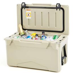 Costway - 30 QT Rotomolded Cooler Portable Ice Chest Ice Retention for 5-7 Days - Tan