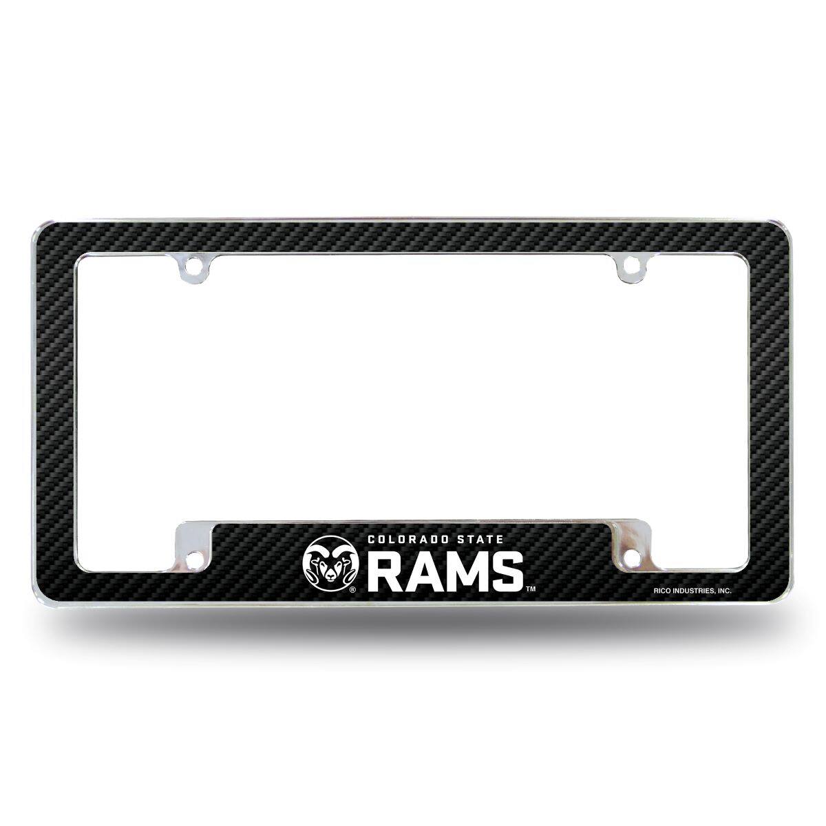 Colorado State Rams Chrome Metal License Plate Frame with Carbon Fiber Design