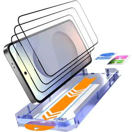 Front. RomeTech - Samsung Galaxy S25 Plus (2025) Glass Screen Protector Applicator Installation Kit Easy Installation (3 Per Pack) - Transparent.