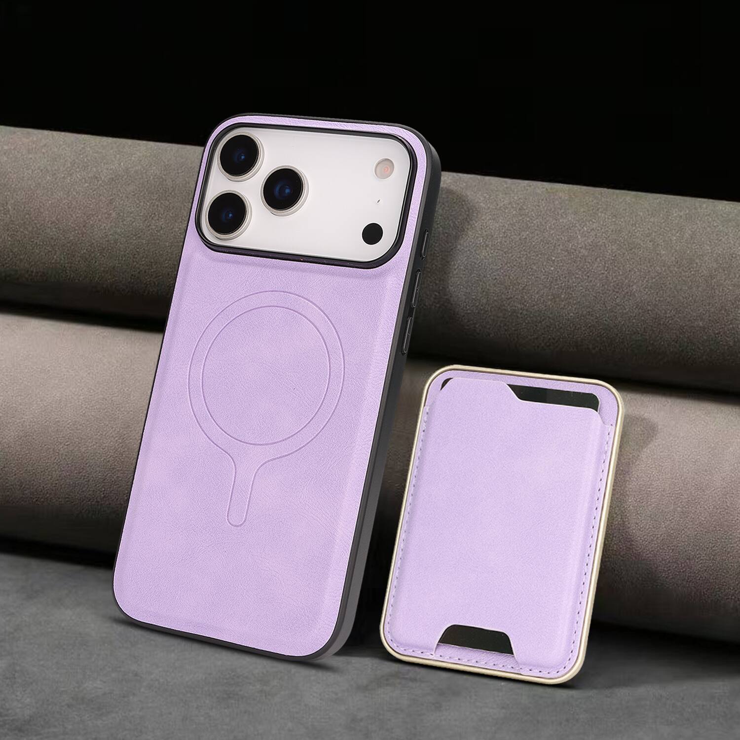 Alt View 4. Dteck - 2-in-1 Magnetic Detachable Wallet Case for Apple iPhone 17 Pro Max, Shockproof PU Leather Phone Cover with Card Holder - Purple.
