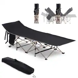 Outsunny - Folding Camping Cot for Adults with Carry Bag, Side Pocket, Outdoor Portable Sleeping Bed for Travel, Camp, Vacation - Black